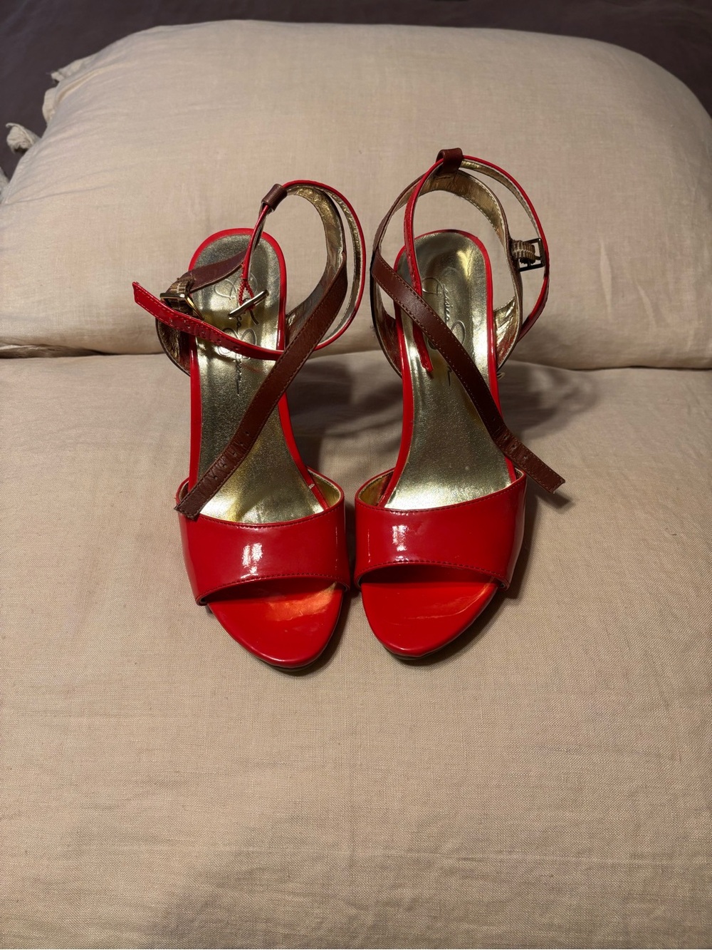 Jessica Simpson Red Patent Open-Toe Ankle-Strap Heels